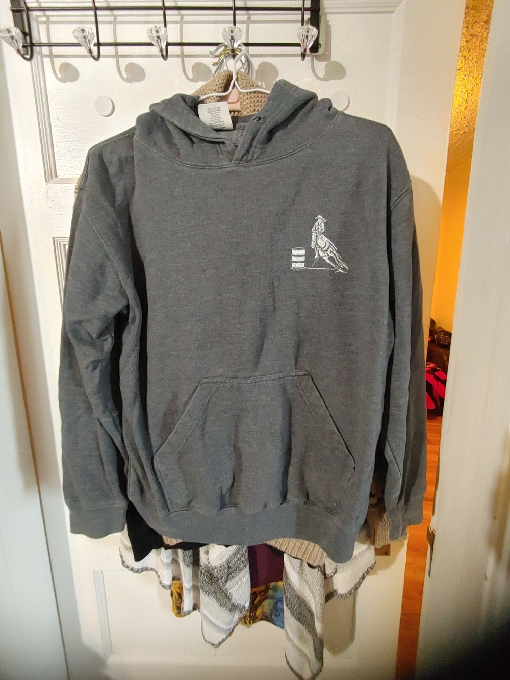 Men's Homespun Charcoal Hooded Pullover Sweatshirt with Small White Graphic